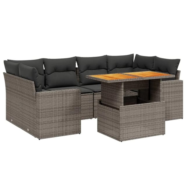 vidaXL 7-Tlg Garten-Sofagarnitur mit Kissen Grau Poly Rattan 3271214