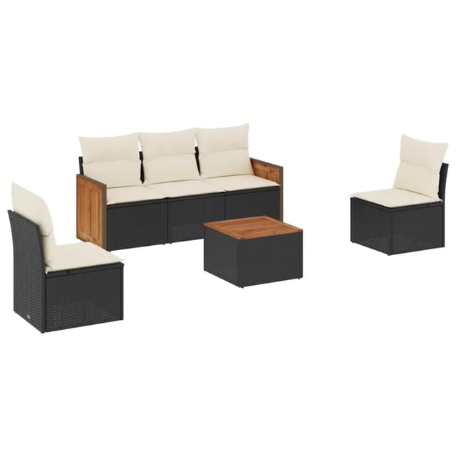 vidaXL 6-Tlg Garten-Sofagarnitur mit Kissen Schwarz Poly Rattan 3227533