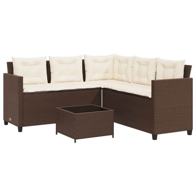 vidaXL Gartensofa in L-Form mit Tisch und Kissen Braun Poly Rattan 369040