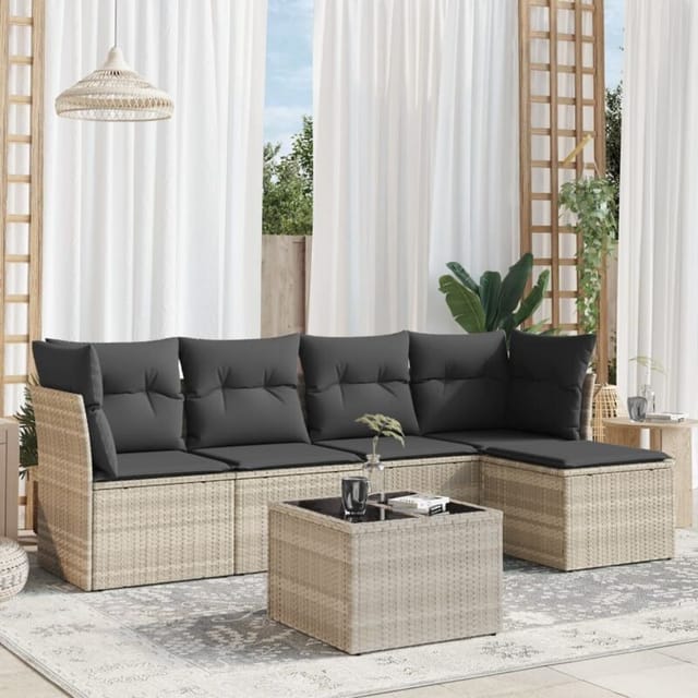 vidaXL 6-Tlg Garten-Sofagarnitur mit Kissen Hellgrau Poly Rattan 3249411