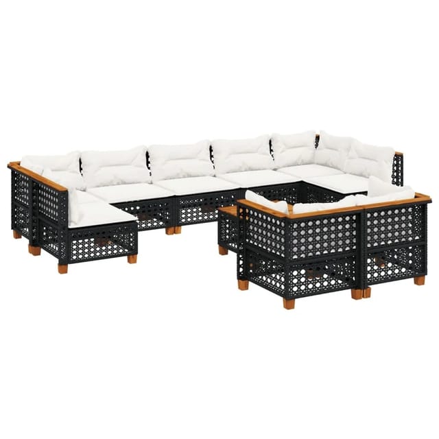vidaXL 10-Tlg Garten-Sofagarnitur mit Kissen Schwarz Poly Rattan 3261998