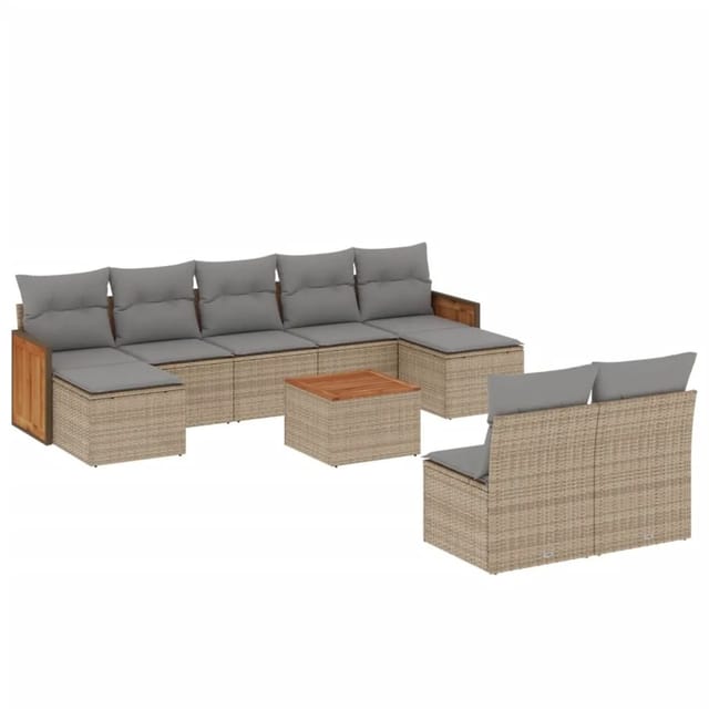vidaXL 10-Tlg Garten-Sofagarnitur mit Kissen Beige Poly Rattan 3228061