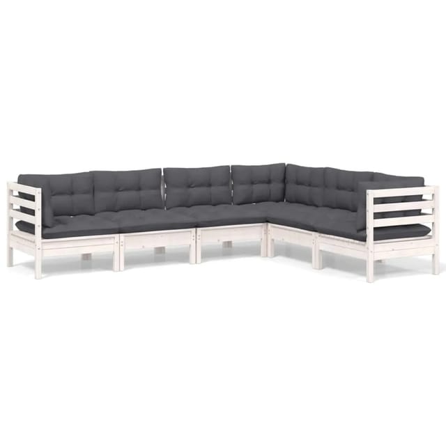 vidaXL 6-Tlg Garten-Lounge-Set mit Kissen Weiß Kiefer Massivholz 3096684