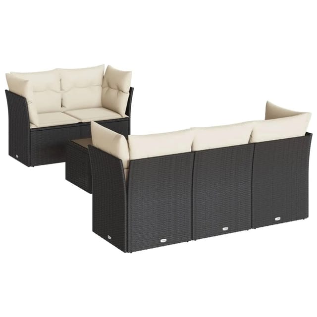 vidaXL 6-Tlg Garten-Sofagarnitur mit Kissen Schwarz Poly Rattan 3249085