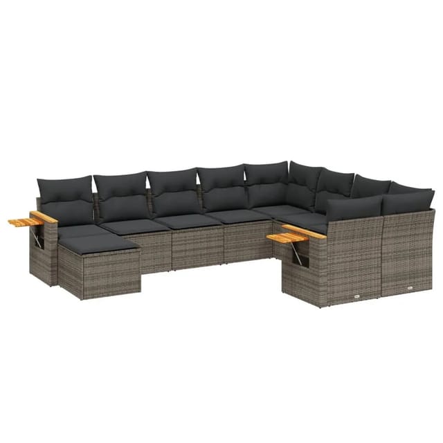 vidaXL 10-Tlg Garten-Sofagarnitur mit Kissen Grau Poly Rattan 3259561