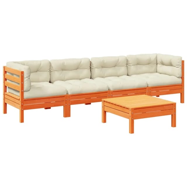 vidaXL 5-Tlg Garten-Sofagarnitur mit Kissen Wachsbraun Kiefernholz 3299283