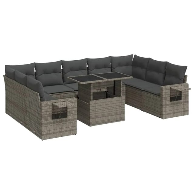 vidaXL 10-Tlg Garten-Sofagarnitur mit Kissen Grau Poly Rattan 3326541