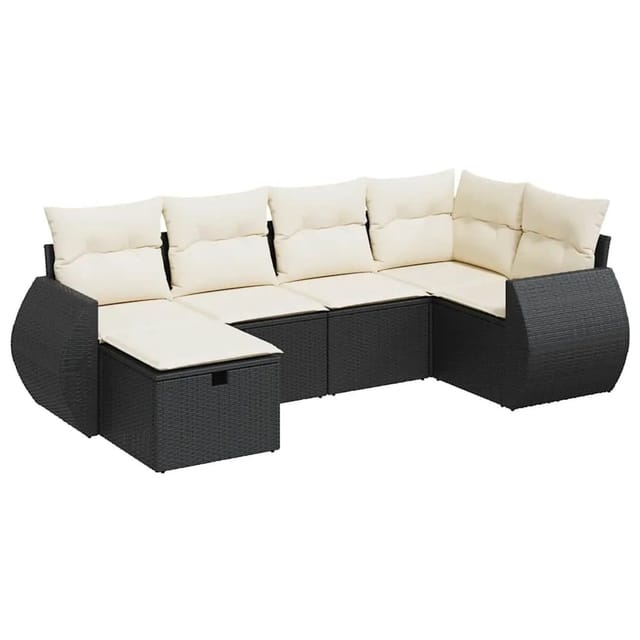 vidaXL 6-Tlg Garten-Sofagarnitur mit Kissen Schwarz Poly Rattan 3325582