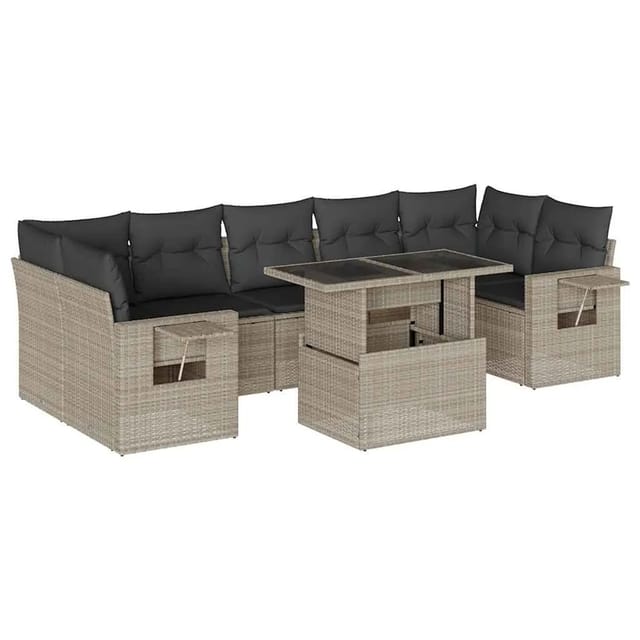 vidaXL 8-Tlg Garten-Sofagarnitur mit Kissen Hellgrau Poly Rattan 3267782