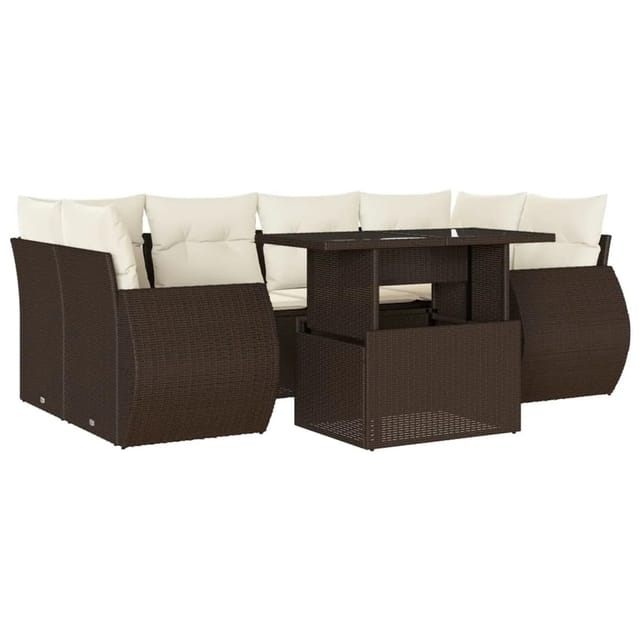vidaXL 7-Tlg Garten-Sofagarnitur mit Kissen Braun Poly Rattan 3268393
