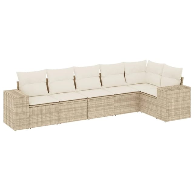 vidaXL 6-Tlg Garten-Sofagarnitur mit Kissen Beige Poly Rattan 3254925