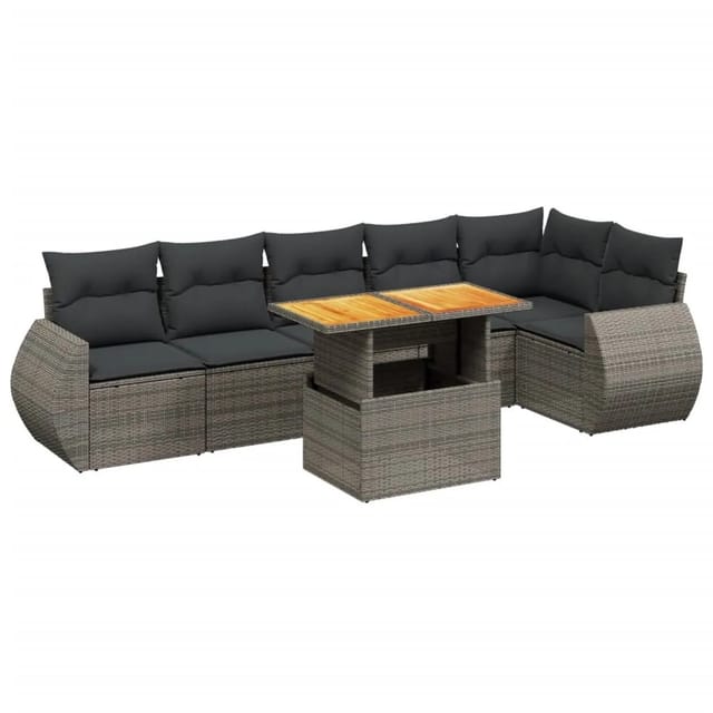 vidaXL 7-Tlg Garten-Sofagarnitur mit Kissen Grau Poly Rattan 3272208