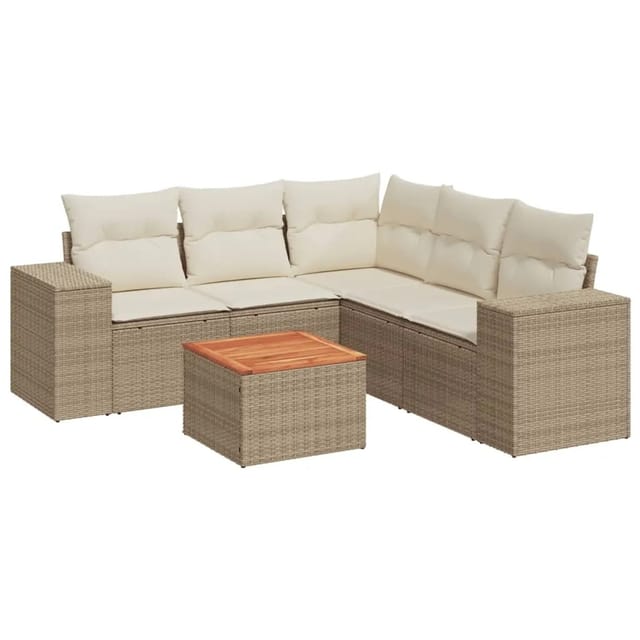 vidaXL 6-Tlg Garten-Sofagarnitur mit Kissen Beige Poly Rattan 3257773