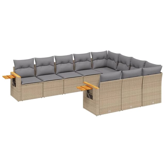 vidaXL 10-Tlg Garten-Sofagarnitur mit Kissen Beige Poly Rattan 3227179