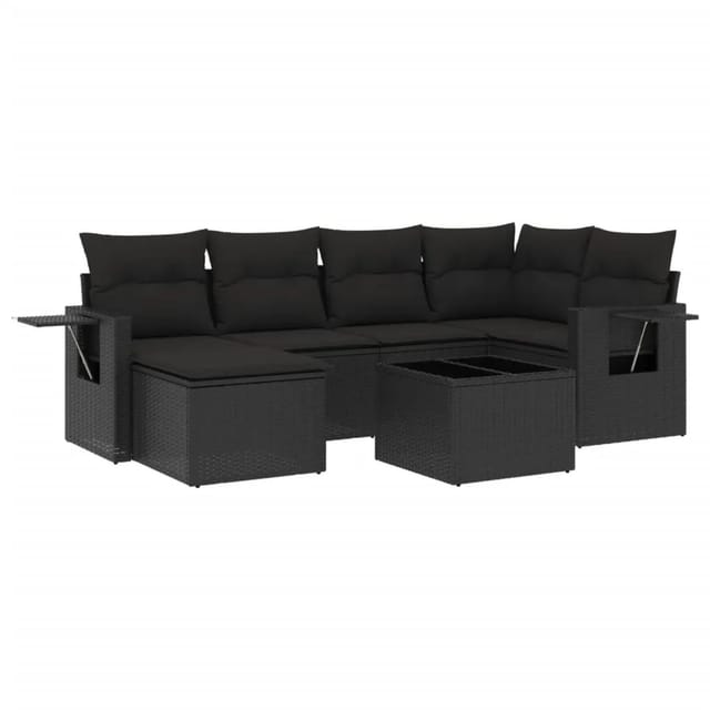 vidaXL 7-Tlg Garten-Sofagarnitur mit Kissen Schwarz Poly Rattan 3220464