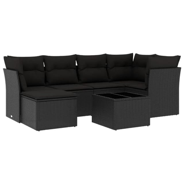 vidaXL 7-Tlg Garten-Sofagarnitur mit Kissen Schwarz Poly Rattan 3249794