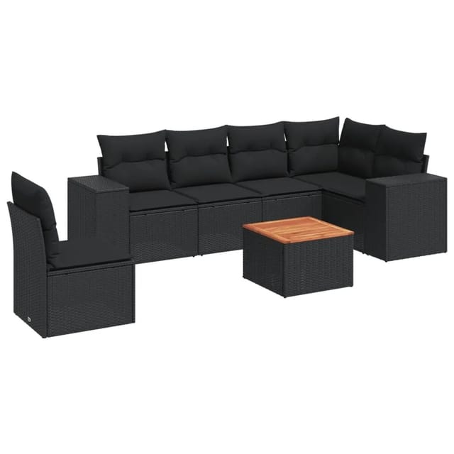 vidaXL 7-Tlg Garten-Sofagarnitur mit Kissen Schwarz Poly Rattan 3225467