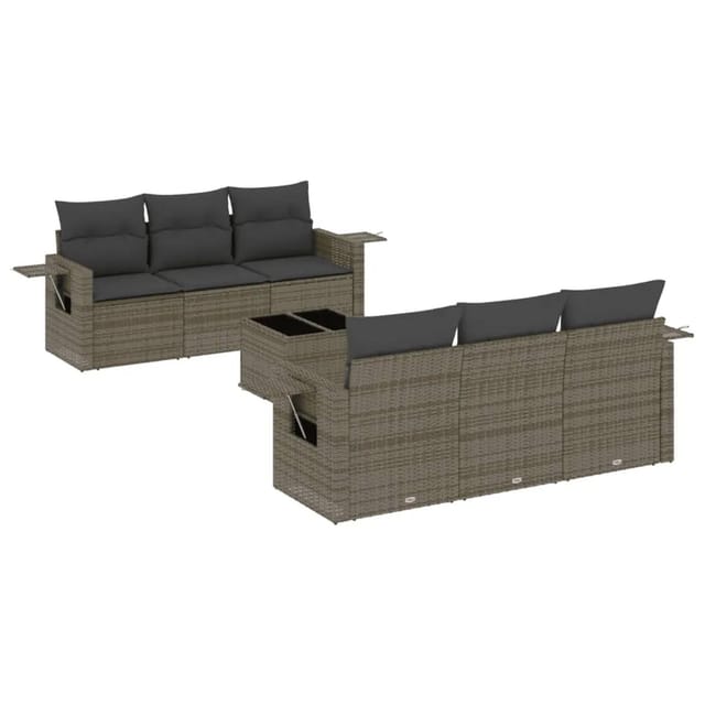 vidaXL 7-Tlg Garten-Sofagarnitur mit Kissen Grau Poly Rattan 3219909