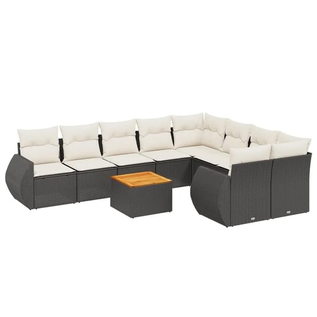 vidaXL 10-Tlg Garten-Sofagarnitur mit Kissen Schwarz Poly Rattan 3225160