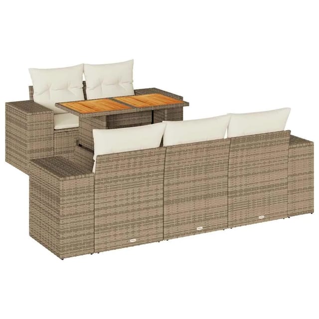 vidaXL 6-Tlg Garten-Sofagarnitur mit Kissen Beige Poly Rattan 3327327