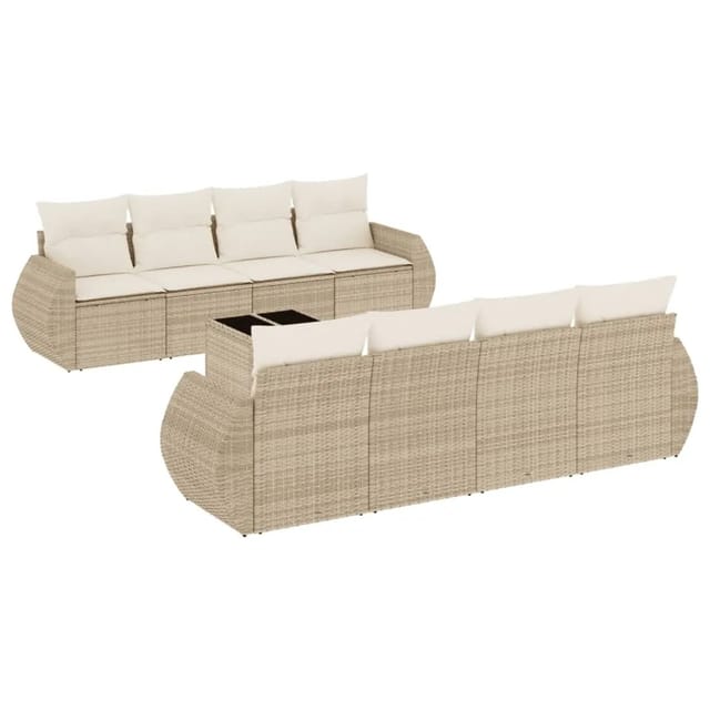 vidaXL 9-Tlg Garten-Sofagarnitur mit Kissen Beige Poly Rattan 3221147