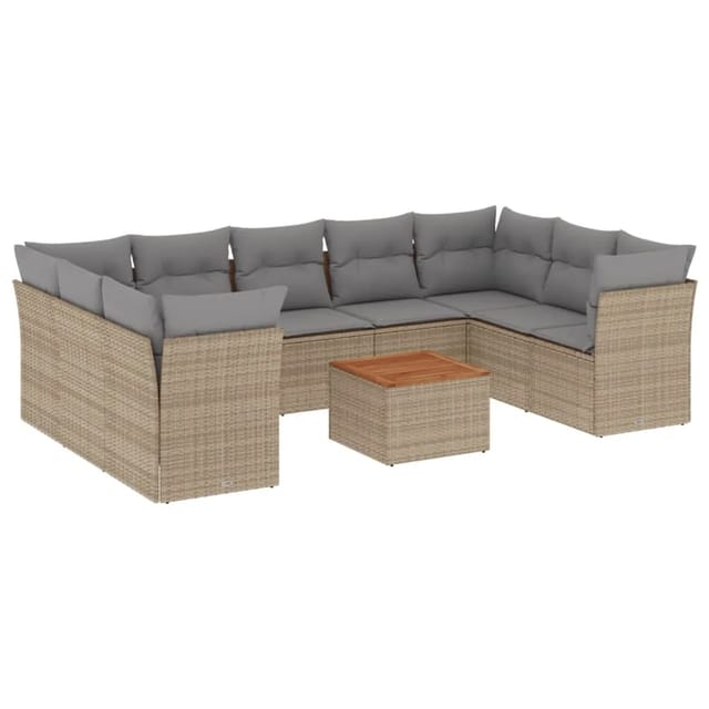 vidaXL 10-Tlg Garten-Sofagarnitur mit Kissen Beige Poly Rattan 3223805