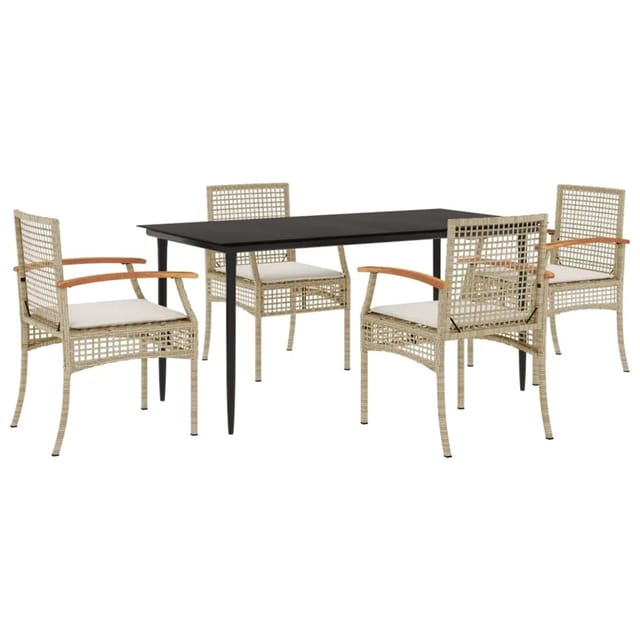 vidaXL 5-Tlg Garten-Essgruppe mit Kissen Beige Poly Rattan 3213627