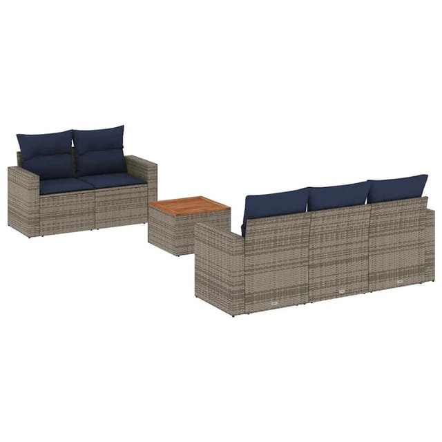 vidaXL 6-Tlg Garten-Sofagarnitur mit Kissen Grau Poly Rattan 3256341
