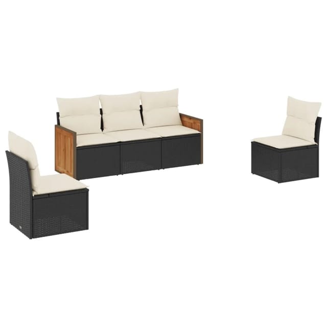 vidaXL 5-Tlg Garten-Sofagarnitur mit Kissen Schwarz Poly Rattan 3227526