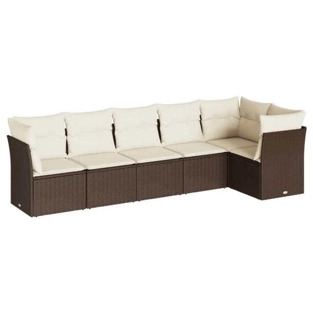 vidaXL 6-Tlg Garten-Sofagarnitur mit Kissen Braun Poly Rattan 3249502