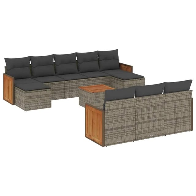 vidaXL 11-Tlg Garten-Sofagarnitur mit Kissen Grau Poly Rattan 3228104