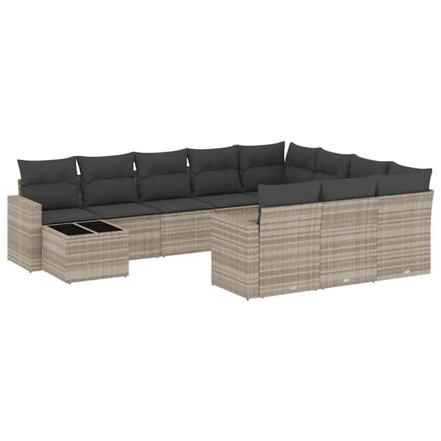 vidaXL 11-Tlg Garten-Sofagarnitur mit Kissen Hellgrau Poly Rattan 3219522