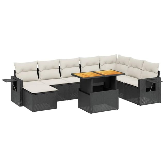 vidaXL 9-Tlg Garten-Sofagarnitur mit Kissen Schwarz Poly Rattan 3271889
