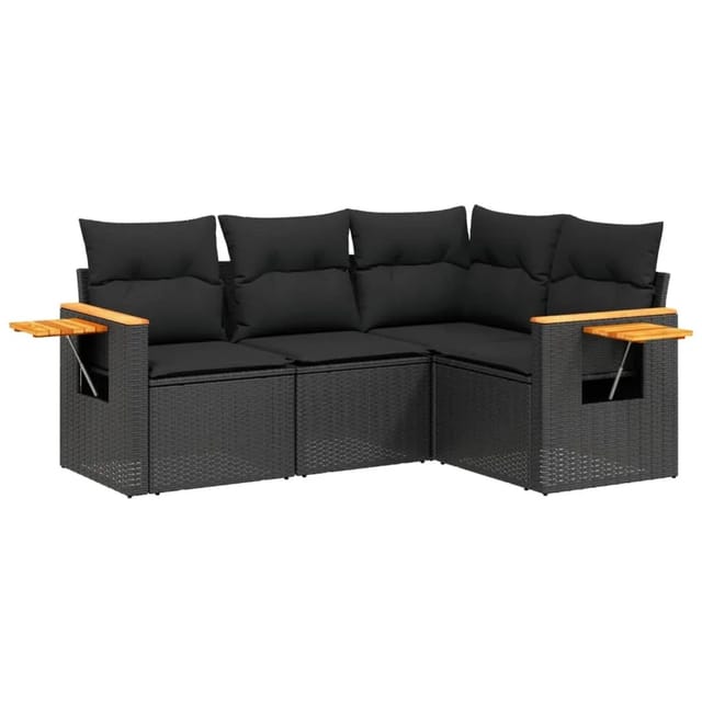 vidaXL 4-Tlg Garten-Sofagarnitur mit Kissen Schwarz Poly Rattan 3226769