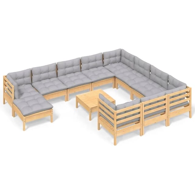 vidaXL 12-Tlg Garten-Lounge-Set mit Grauen Kissen Kiefernholz 3097048