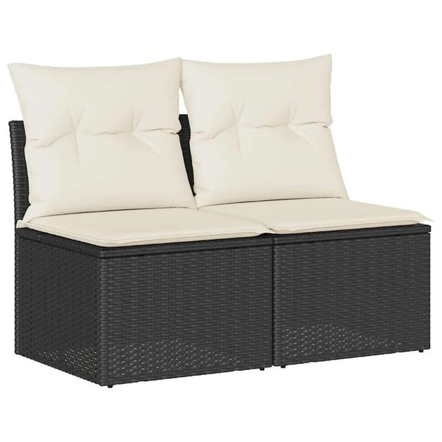 vidaXL 2-Tlg Garten-Sofagarnitur mit Kissen Schwarz Poly Rattan 3325242