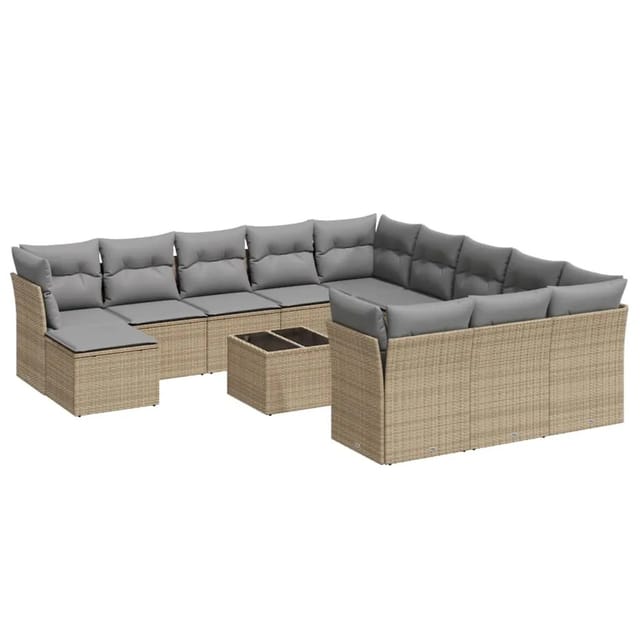 vidaXL 13-Tlg Garten-Sofagarnitur mit Kissen Beige Poly Rattan 3250478