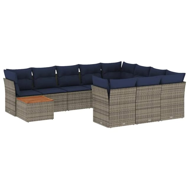 vidaXL 11-Tlg Garten-Sofagarnitur mit Kissen Grau Poly Rattan 3256180