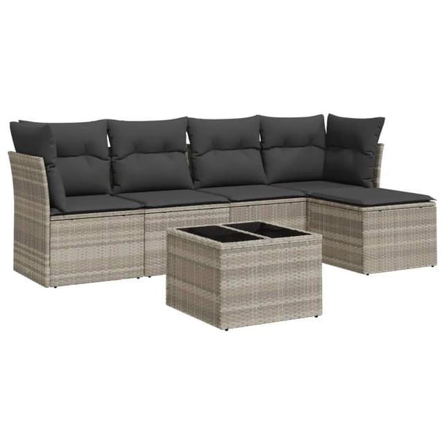 vidaXL 6-Tlg Garten-Sofagarnitur mit Kissen Hellgrau Poly Rattan 3217572