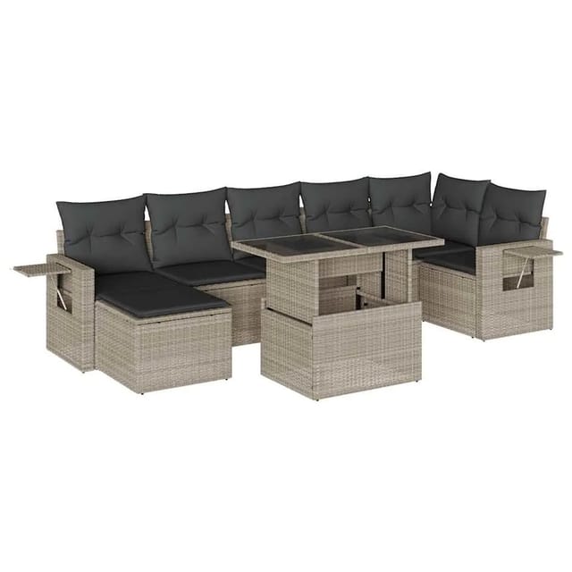 vidaXL 8-Tlg Garten-Sofagarnitur mit Kissen Hellgrau Poly Rattan 3268062