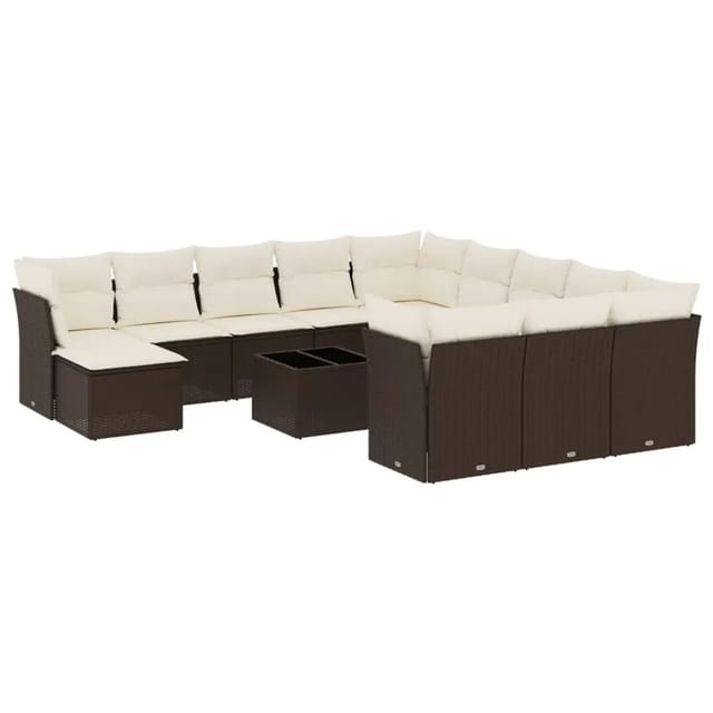 vidaXL 13-Tlg Garten-Sofagarnitur mit Kissen Braun Poly Rattan 3218643