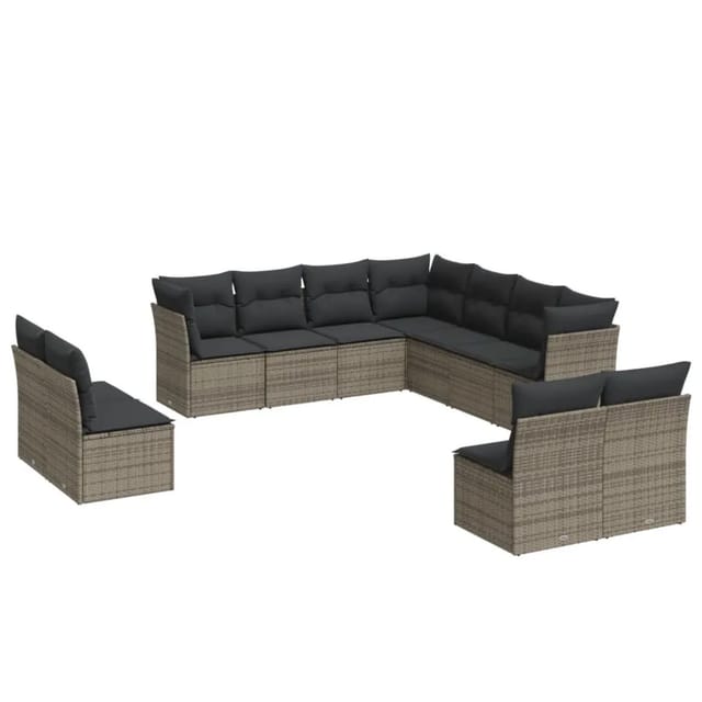 vidaXL 11-Tlg Garten-Sofagarnitur mit Kissen Grau Poly Rattan 3249659