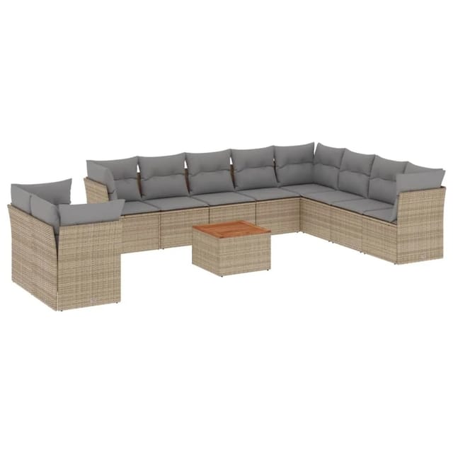 vidaXL 11-Tlg Garten-Sofagarnitur mit Kissen Beige Poly Rattan 3223721
