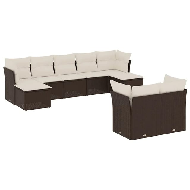 vidaXL 9-Tlg Garten-Sofagarnitur mit Kissen Braun Poly Rattan 3218313