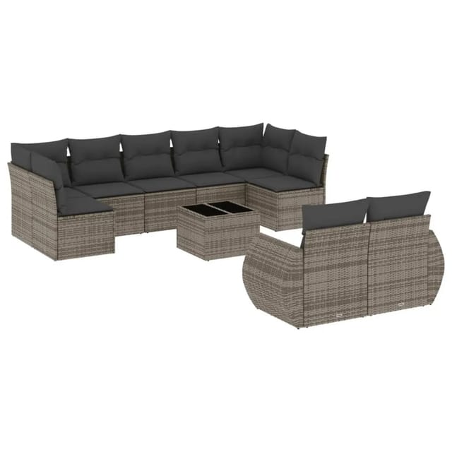 vidaXL 10-Tlg Garten-Sofagarnitur mit Kissen Grau Poly Rattan 3254167