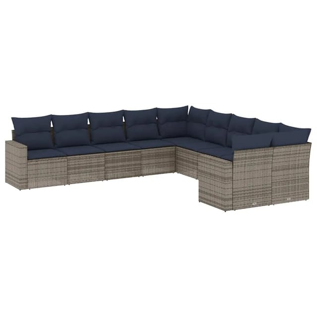 vidaXL 10-Tlg Garten-Sofagarnitur mit Kissen Grau Poly Rattan 3219501