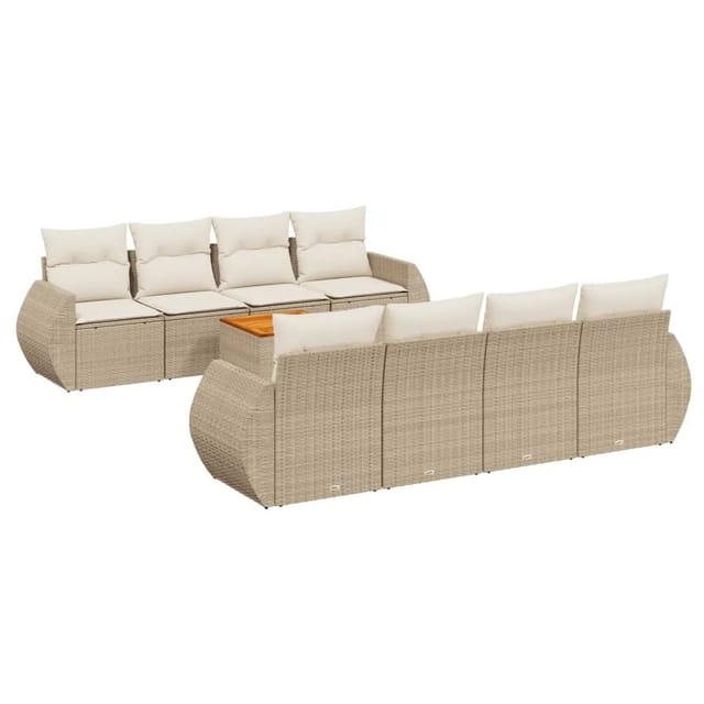 vidaXL 9-Tlg Garten-Sofagarnitur mit Kissen Beige Poly Rattan 3224924