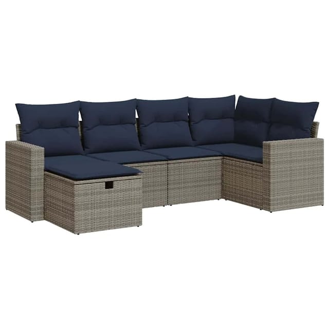 vidaXL 6-Tlg Garten-Sofagarnitur mit Kissen Grau Poly Rattan 3325387
