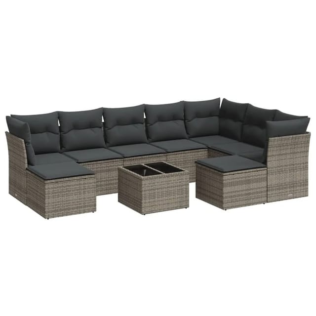 vidaXL 10-Tlg Garten-Sofagarnitur mit Kissen Grau Poly Rattan 3250419