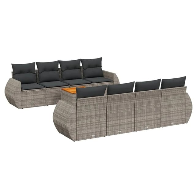 vidaXL 9-Tlg Garten-Sofagarnitur mit Kissen Grau Poly Rattan 3224926